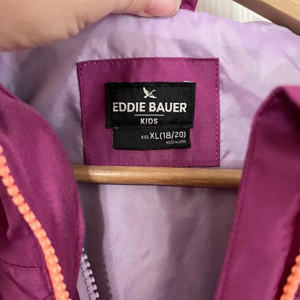 Eddie Bauer Kids Colorblock Hooded Windbreaker Jacket Purple Coral Size XL 18 20